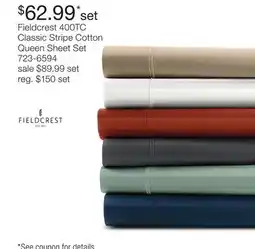 JC Penney Fieldcrest 400TC Classic Stripe Cotton Queen Sheet Set offer