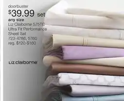 JC Penney Liz Claiborne 575TC Ultra Fit Performance Sheet Set offer
