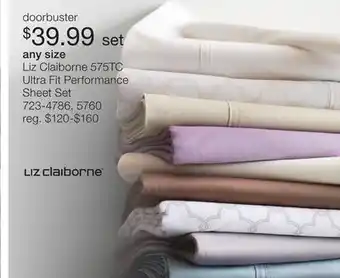 JC Penney Liz Claiborne 575TC Ultra Fit Performance Sheet Set offer