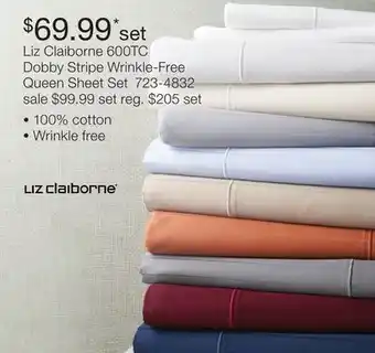 JC Penney Liz Claiborne 600TC Dobby Stripe Wrinkle-Free Queen Sheet Set offer