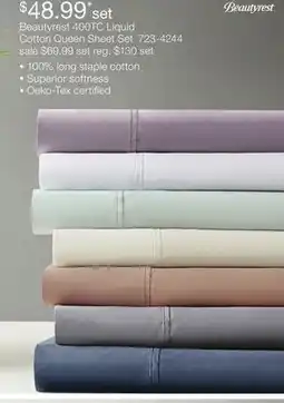 JC Penney Beautyrest 400TC Liquid Cotton Queen Sheet Set offer