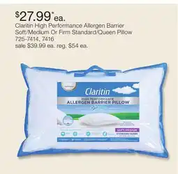 JC Penney Claritin High Performance Allergen Barrier Soft/Medium Or Firm Standard/Queen Pillow offer