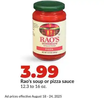 Hy-Vee Rao's soup or pizza sauce offer