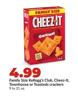 Hy-Vee Family Size Kellogg's Club, Cheez-It, Townhouse or Toasteds crackers offer