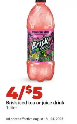 Hy-Vee Brisk iced tea or juice drink offer