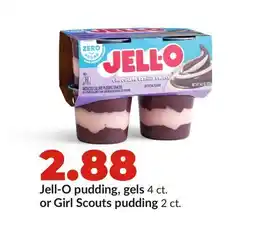 Hy-Vee Jell-O pudding, gels 4 ct. or Girl Scouts pudding 2 ct offer