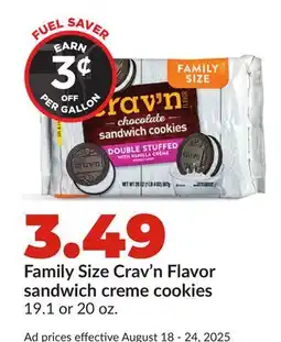 Hy-Vee Family Size Crav'n Flavor sandwich creme cookies offer