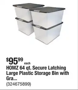 The Home Depot HOMZ 64 qt. Secure Latching Large Plastic Storage Bin with Gray Lid in Clear (4-Pack) offer