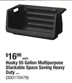 The Home Depot Husky 55 Gallon Multipurpose Stackable Space Saving Heavy Duty Storage Bin in Black offer