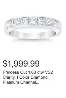 Costco Princess Cut 1.60 ctw VS2 Clarity, I Color Diamond Platinum Channel Set Band offer