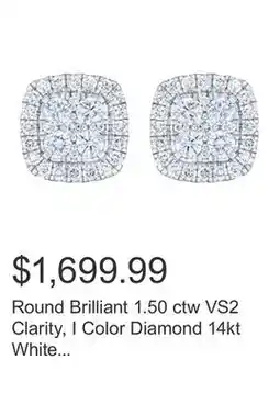 Costco Round Brilliant 1.50 ctw VS2 Clarity, I Color Diamond 14kt White Gold Stud Earrings offer