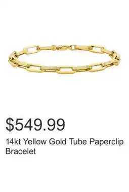 Costco 14kt Yellow Gold Tube Paperclip Bracelet offer