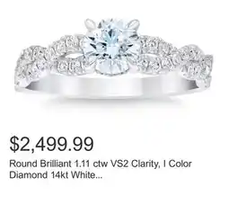Costco Round Brilliant 1.11 ctw VS2 Clarity, I Color Diamond 14kt White Gold Ring offer
