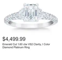 Costco Emerald Cut 1.60 ctw VS2 Clarity, I Color Diamond Platinum Ring offer