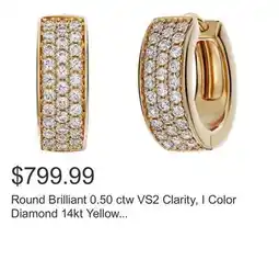 Costco Round Brilliant 0.50 ctw VS2 Clarity, I Color Diamond 14kt Yellow Gold Hoop Earrings offer