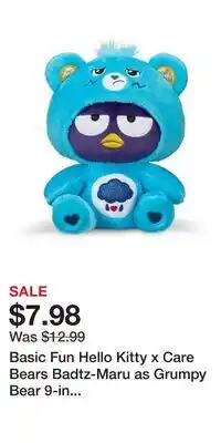 Game Stop Basic Fun Hello Kitty x Care Bears Badtz-Maru as Grumpy Bear 9-in Plush offer
