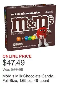 Costco M&M's Milk Chocolate Candy, Full Size, 1.69 oz, 48-count offer