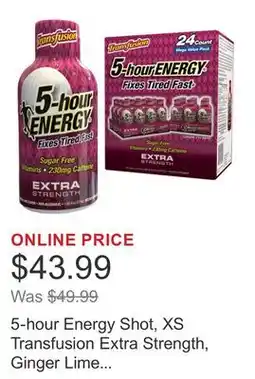 Costco 5-hour Energy Shot, XS Transfusion Extra Strength, Ginger Lime Flavor, 1.93 fl. oz, 24-count offer