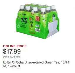 Costco Ito En Oi Ocha Unsweetened Green Tea, 16.9 fl oz, 12-count offer