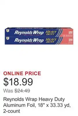 Costco Reynolds Wrap Heavy Duty Aluminum Foil, 18 x 33.33 yd, 2-count offer