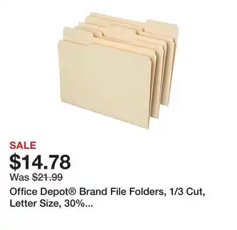Office Depot Office Depot Brand File Folders, 1/3 Cut, Letter Size, 30% Recycled, Manila, Pack Of 100 Folders offer