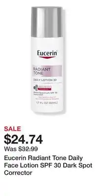 Ulta Beauty Eucerin Radiant Tone Daily Face Lotion SPF 30 Dark Spot Corrector offer