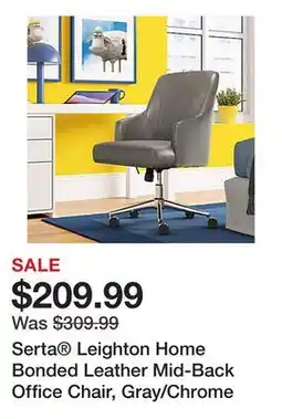 Office Depot Serta Leighton Home Bonded Leather Mid-Back Office Chair, Gray/Chrome offer