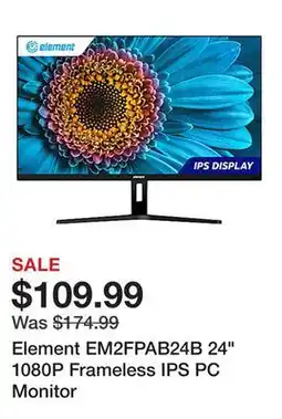 Office Depot Element EM2FPAB24B 24 1080P Frameless IPS PC Monitor offer