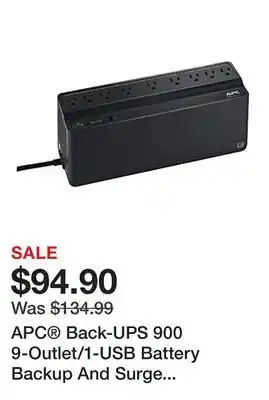Office Depot APC Back-UPS 900 9-Outlet/1-USB Battery Backup And Surge Protector, BVN900M1, Black offer