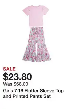 Belk Girls 7-16 Flutter Sleeve Top and Printed Pants Set offer