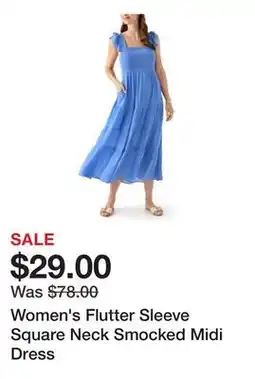 Belk Women's Flutter Sleeve Square Neck Smocked Midi Dress offer