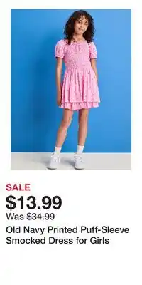 Old Navy Old Navy Printed Puff-Sleeve Smocked Dress for Girls offer