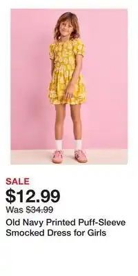 Old Navy Old Navy Printed Puff-Sleeve Smocked Dress for Girls offer