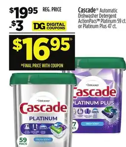 Dollar General Automatic Dishwasher Detergent ActionPacs Platinum Platinum Plus offer