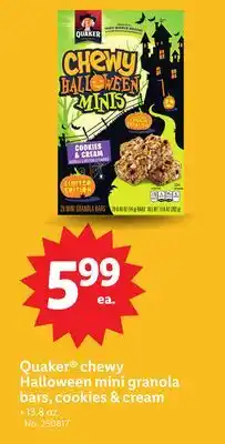 Lidl Quaker chewy Halloween mini granola bars, cookies & cream offer