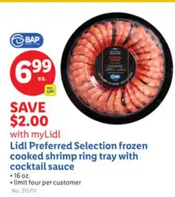Lidl Lidl Preferred Selection frozen cooked shrimp ring tray with cocktail sauce offer