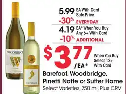 Ralphs Barefoot, Woodbridge, Pinetti Notte or Sutter Home offer