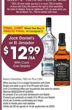 Ralphs Jack Daniel's or El Jimador offer