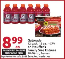 Albertsons Gatorade 12 pack, 12 oz., or Stouffer's Family Size Entrées 28-40 oz offer