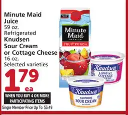 Albertsons Minute Maid Juice 59 oz. Refrigerated Knudsen Sour Cream or Cottage Cheese 16 oz offer