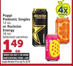 Albertsons Poppi Prebiotic Singles 12 oz. or Rockstar Energy 16 oz offer