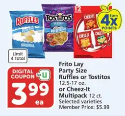 Albertsons Frito Lay Party Size Ruffles or Tostitos 12.5-17 oz. or Cheez-It Multipack 12 ct offer