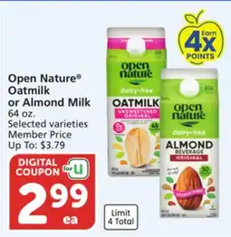 Albertsons Open Nature Oatmilk or Almond Milk offer