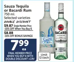 Albertsons Sauza Tequila or Bacardi Rum offer