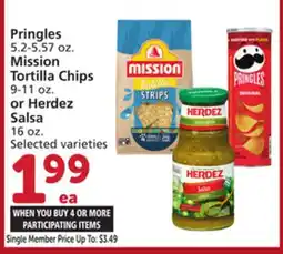 Albertsons Pringles 5.2-5.57 oz. Mission Tortilla Chips 9-11 oz. or Herdez Salsa 16 oz offer