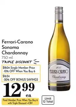 Pavilions Ferrari-Carano Sonoma Chardonnay offer