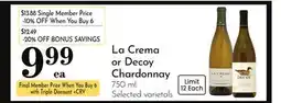 Pavilions La Crema or Decoy Chardonnay offer