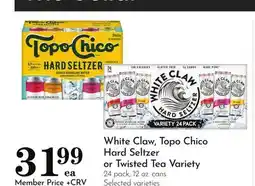 Pavilions White Claw, Topo Chico Hard Seltzer or Twisted Tea Variety offer