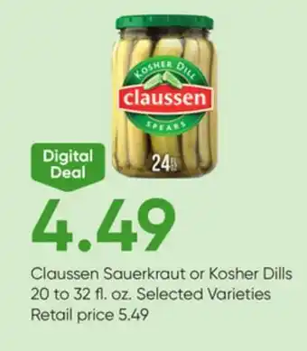 Stater Bros Claussen Sauerkraut or Kosher Dills offer