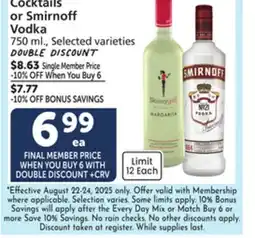 Vons Skinny Girl Cocktails or Smirnoff Vodka offer